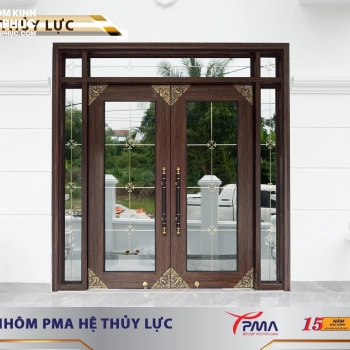 Cửa nhôm thủy lực PMA màu vân gỗ