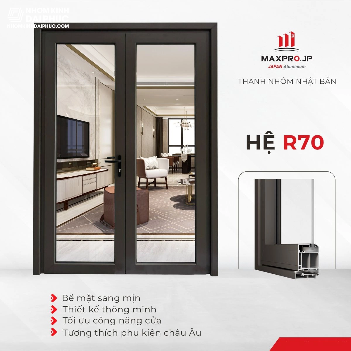 Cửa nhôm Maxpro hệ 70