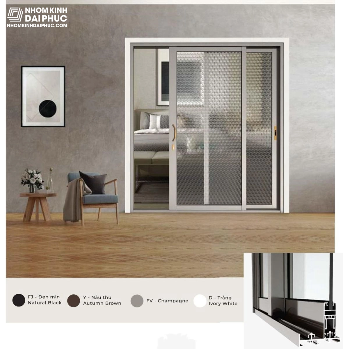 Cửa đi lùa 2 cánh nhôm Maxpro hệ 93