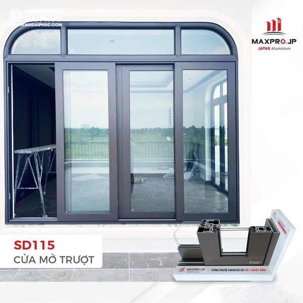 Cửa đi lùa 4 cánh nhôm Maxpro hệ 115