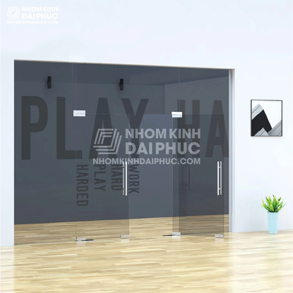 Cửa kính cường lực bản lề sàn 2 cánh