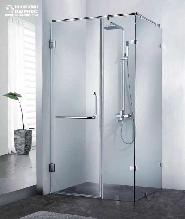 Phòng tắm kính 90 độ sử dụng bản lề kính tường