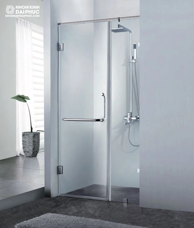 Phòng tắm kính 180 độ cánh mở dùng bản lề kính - tường