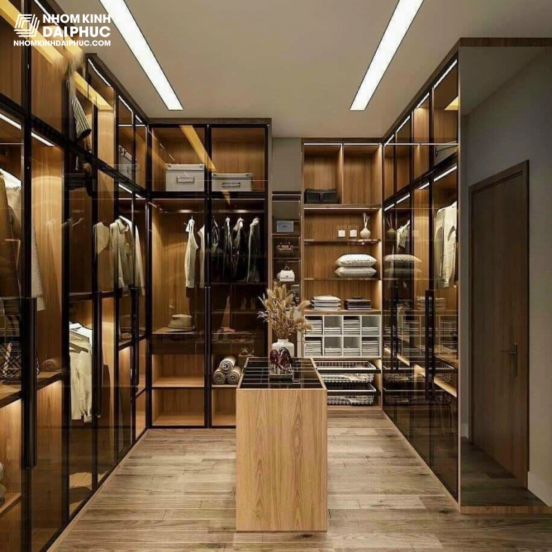 Mẫu tủ cánh kính màu đen tay nắm CNC