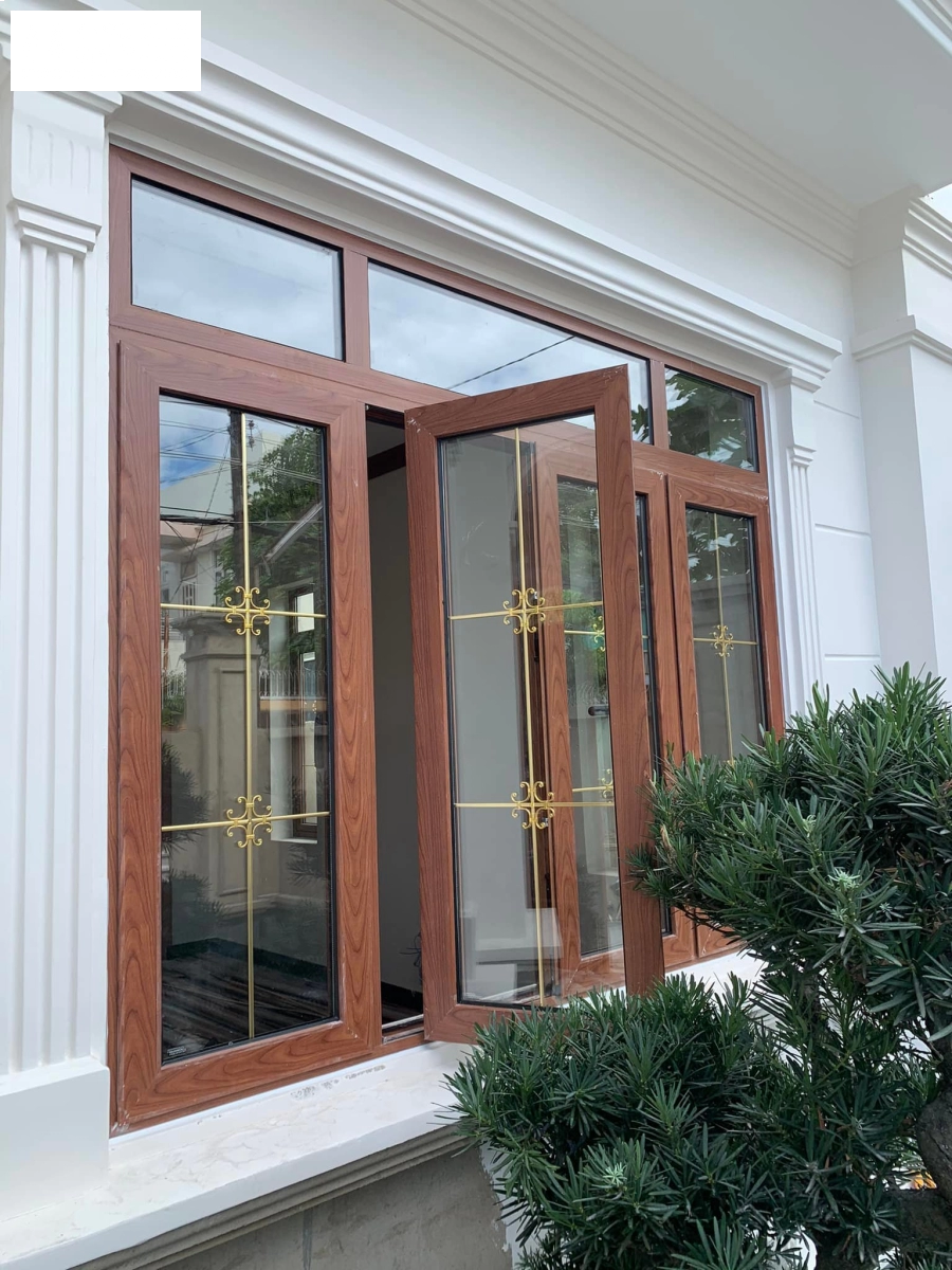 Cửa sổ nhôm topal vân gỗ kính hộp nan hoa Cửa sổ nhôm topal vân gỗ kính hộp nan hoa