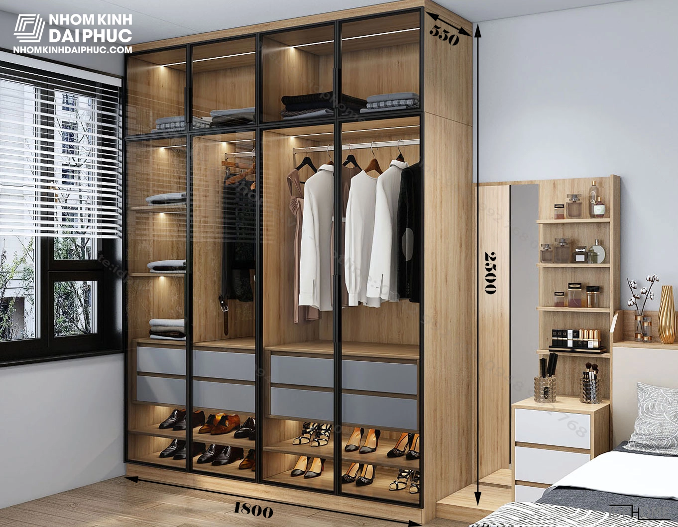 Kích thước tủ áo cánh kính