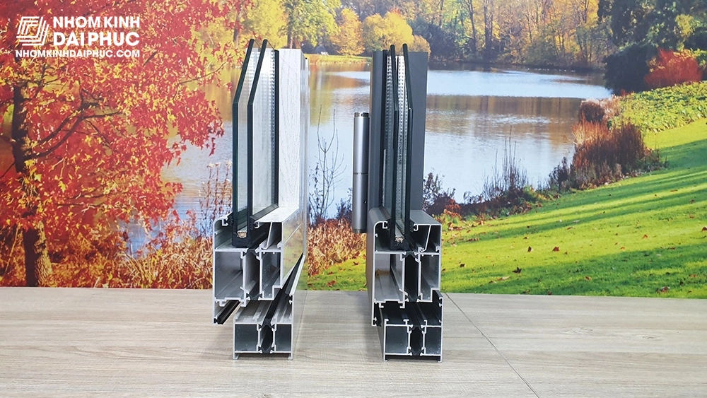 Mặt cắt cấu tạo kính hộp bơm khí trơ lắp trên khung nhôm Xingfa