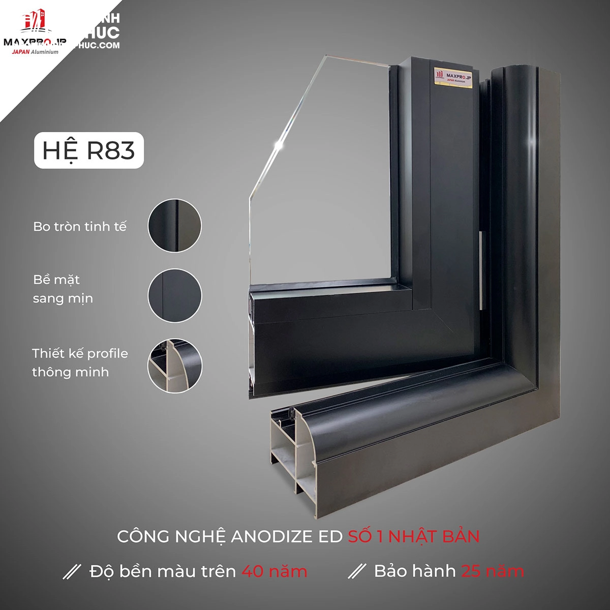 Nhôm Maxpro.JP sơn công nghệ Anodize ED