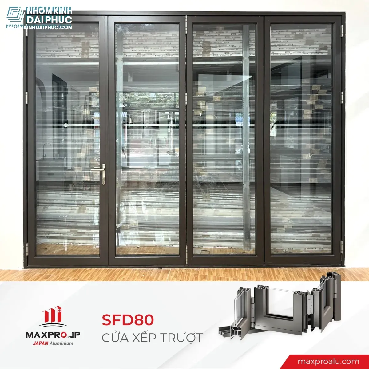 Hệ thống cửa xếp trượt nhôm Maxpro hệ 80