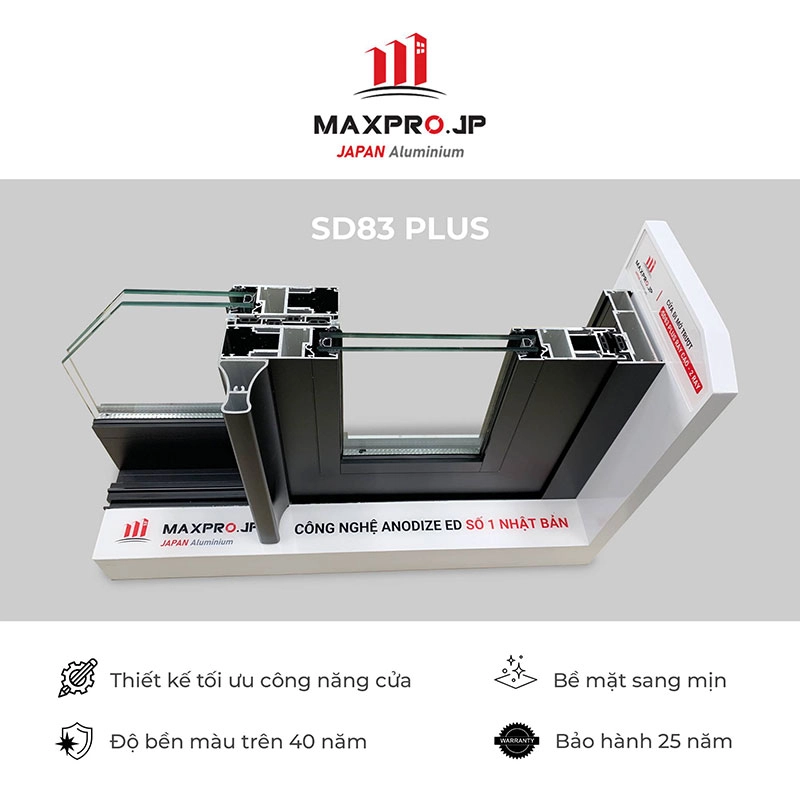 Cửa lùa nhôm Maxpro hệ 83 Plus