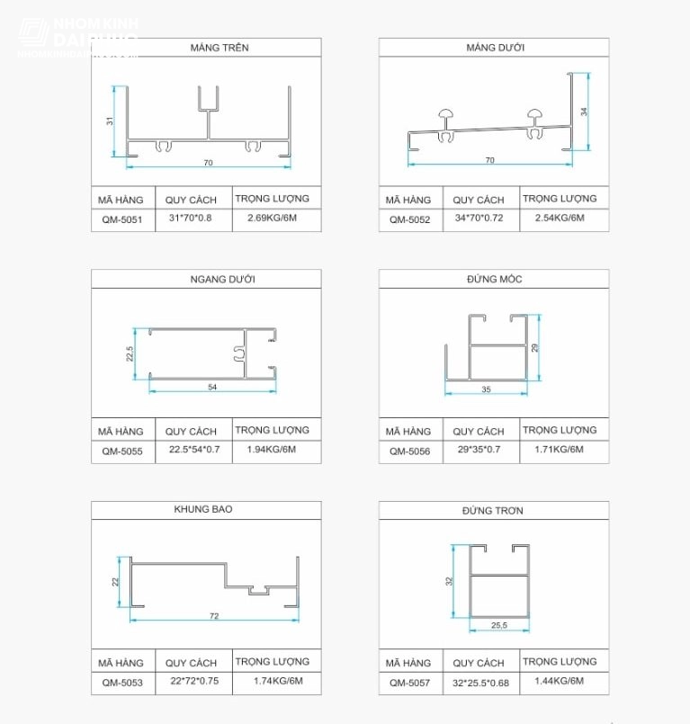 Profile nhôm cỏ hệ cửa sổ lùa