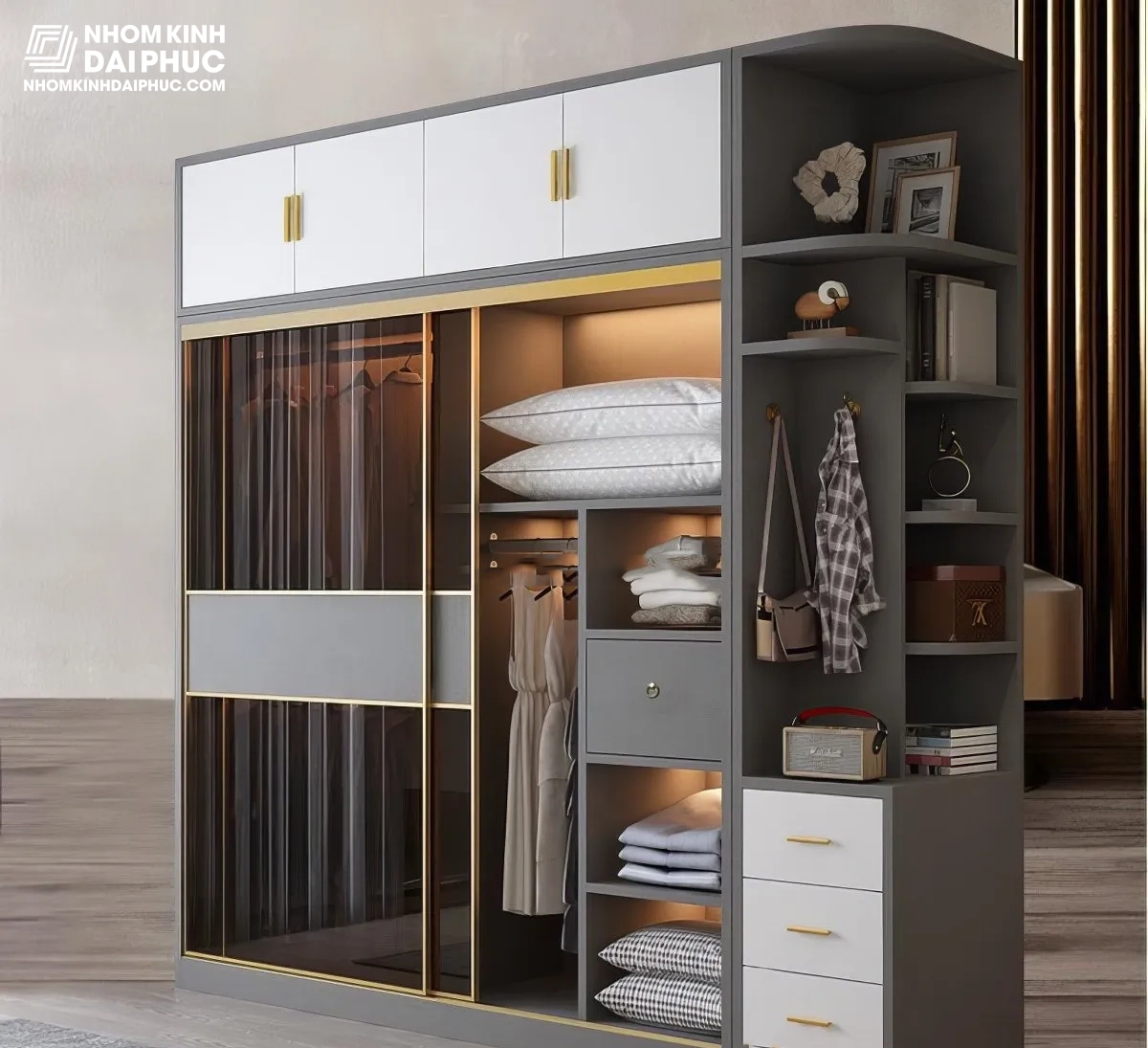 Mẫu tủ áo cánh kính mở lùa