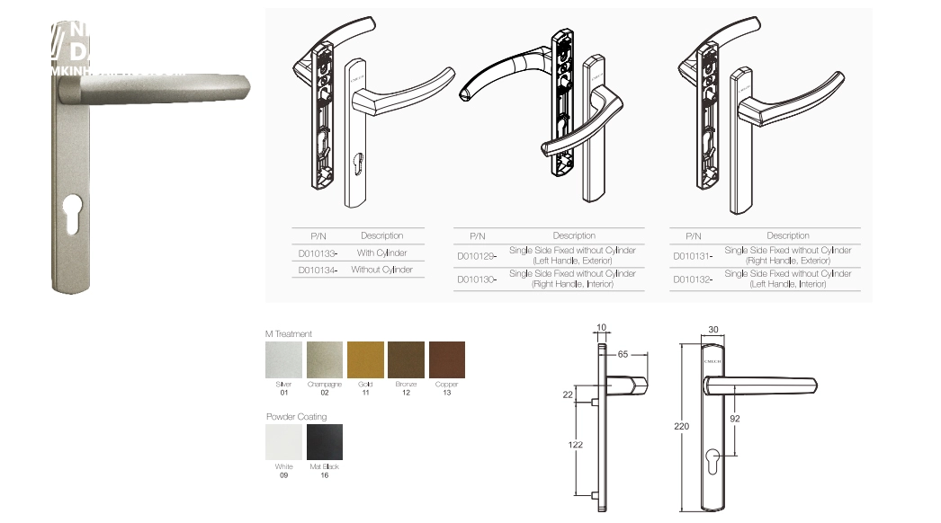 Thông số kỹ thuật tay nắm khóa D010133 Cmech kiểu New York