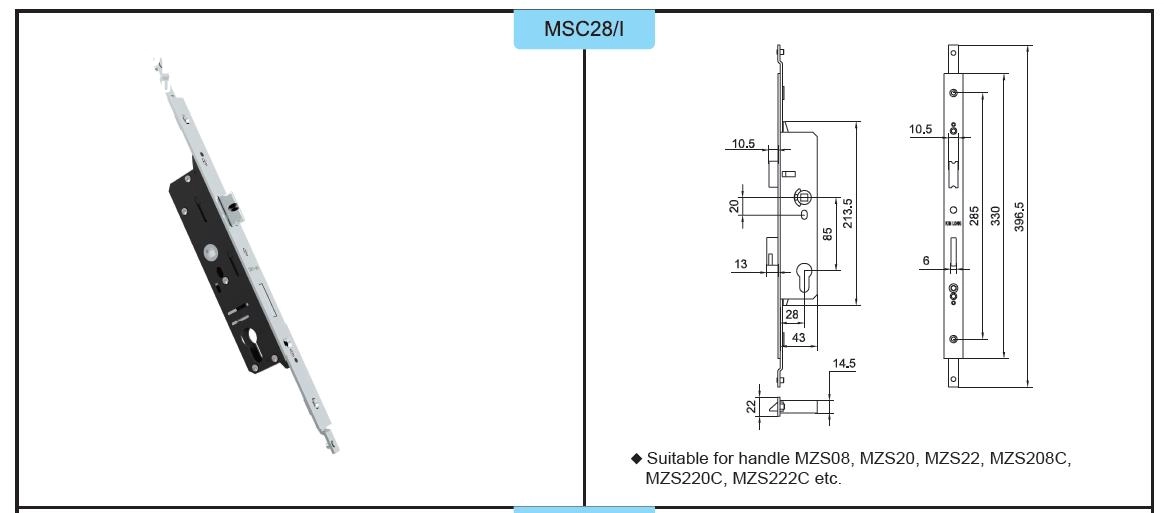 Thông số kỹ thuật thân khóa đa điểm Kinlong MSC28/I