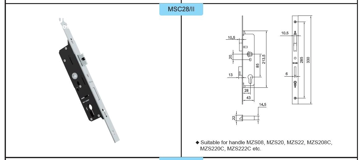 Thông số kỹ thuật thân khóa đơn điểm Kinlong MSC28/II