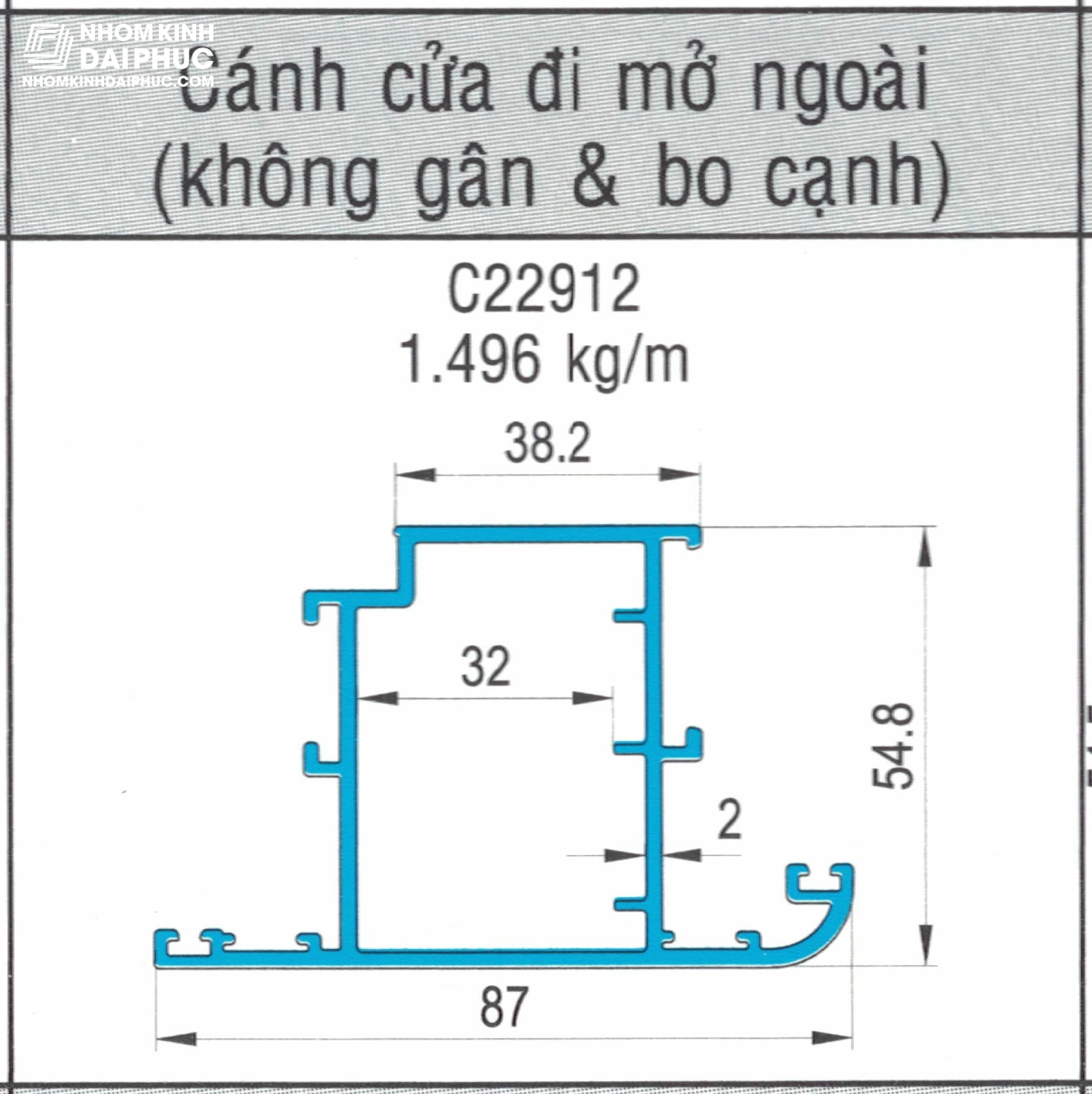 Cánh cửa đi mở ngoài (không gân & bo cạnh) C22912