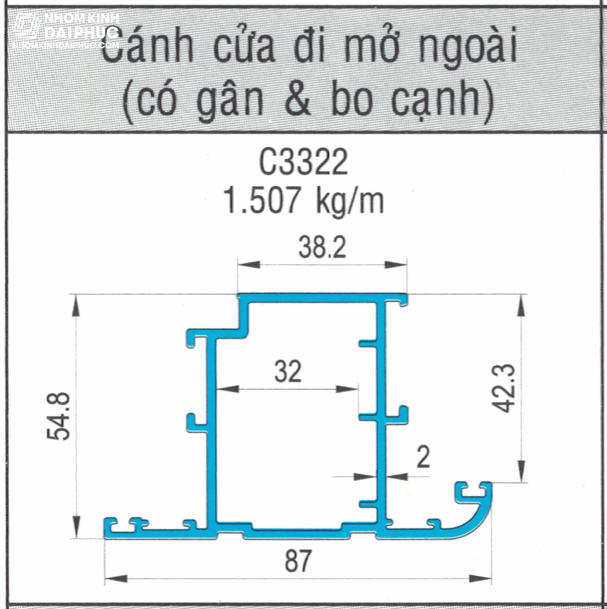 Cánh cửa đi mở ngoài (có gân & bo cạnh) C3322