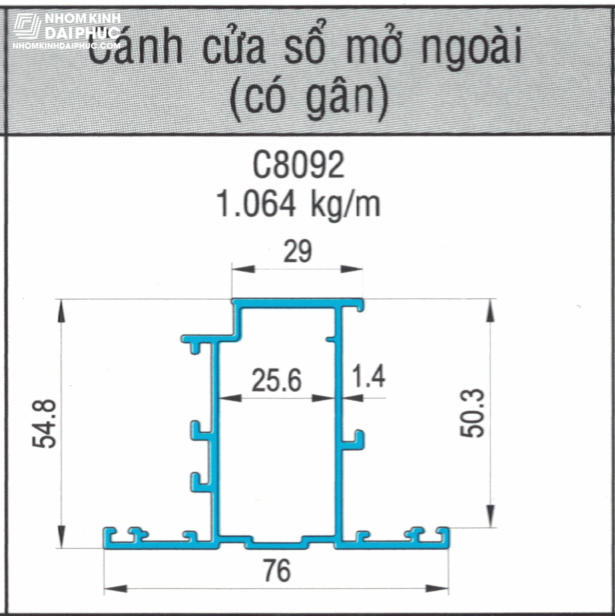 Cánh cửa sổ mở ngoài (không gân trong) C8092