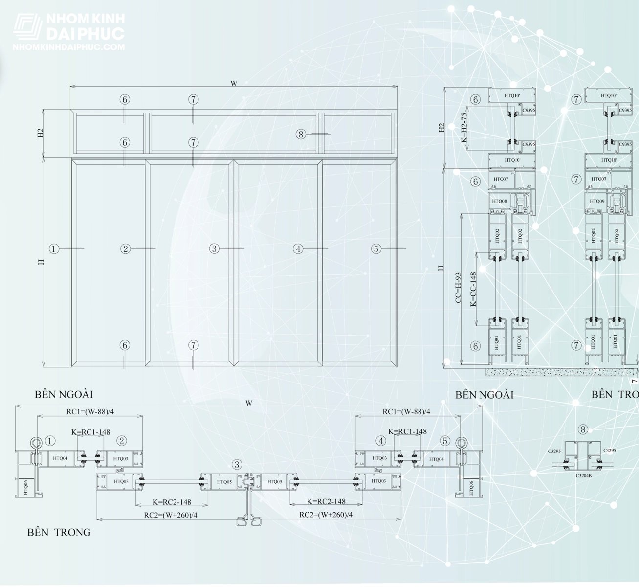 Hướng dẫn sản xuất trừ cửa trượt quay 4 cánh mở ngoài nhôm PMA