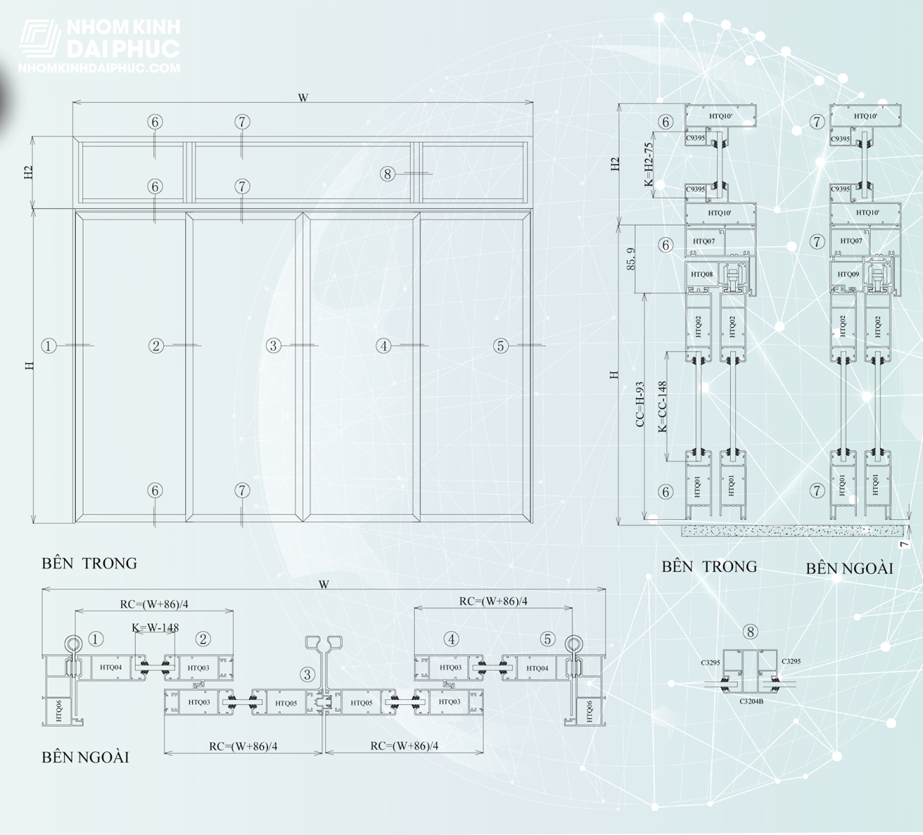 Hướng dẫn sản xuất trừ cửa trượt quay 4 cánh mở trong nhôm PMA