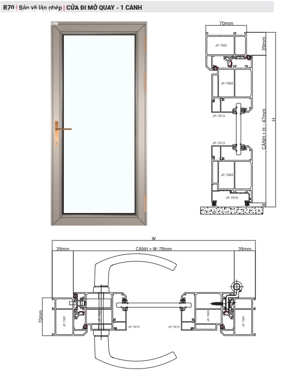 Bản vẽ lắp ráp cửa đi 1 cánh nhôm Maxpro hệ R70