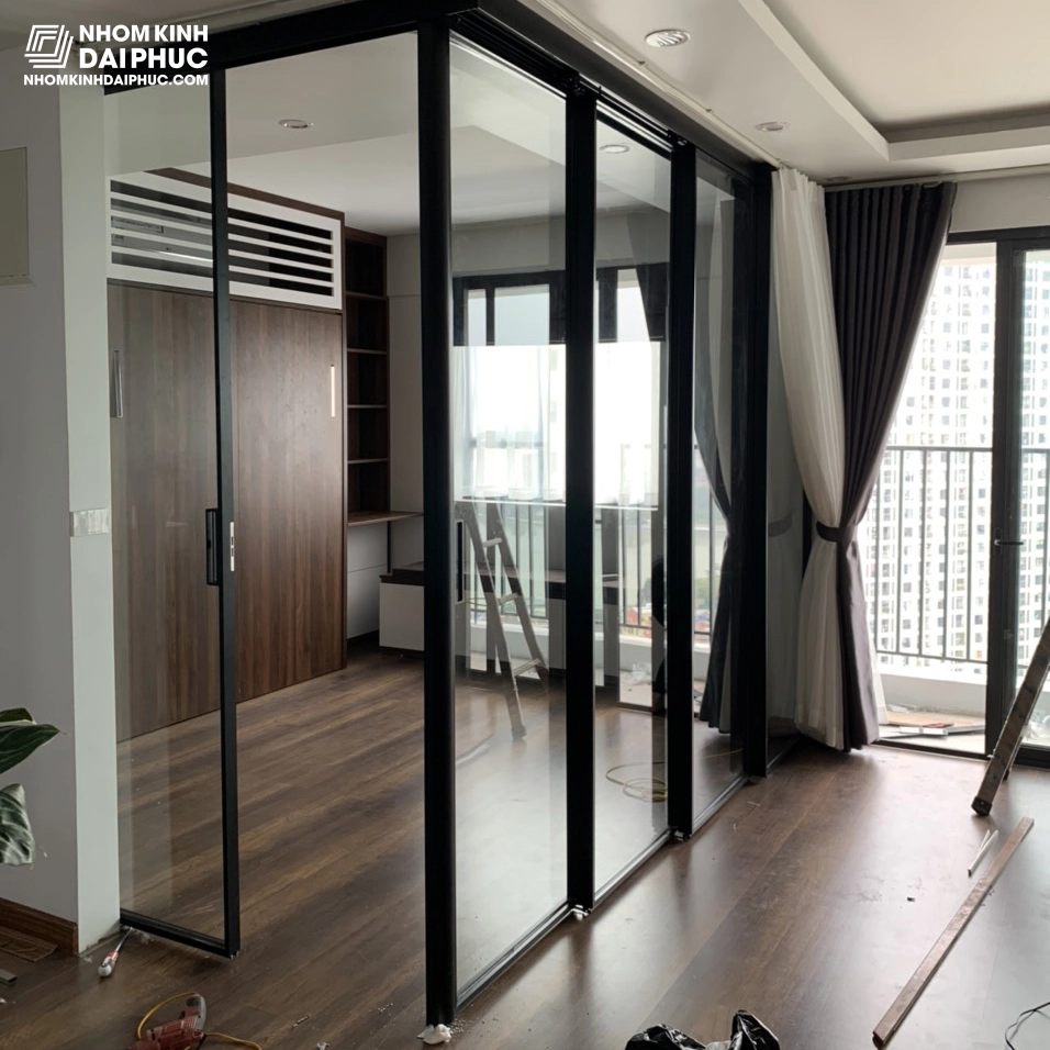 Cửa nhôm slim lùa nối góc 90 độ ở Quận 7