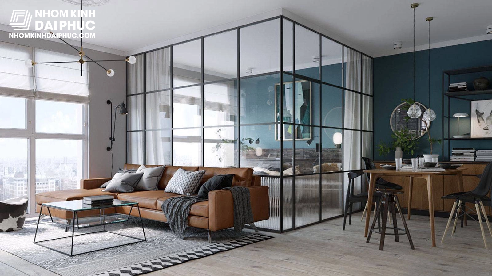 Vách kính Slim chia ô