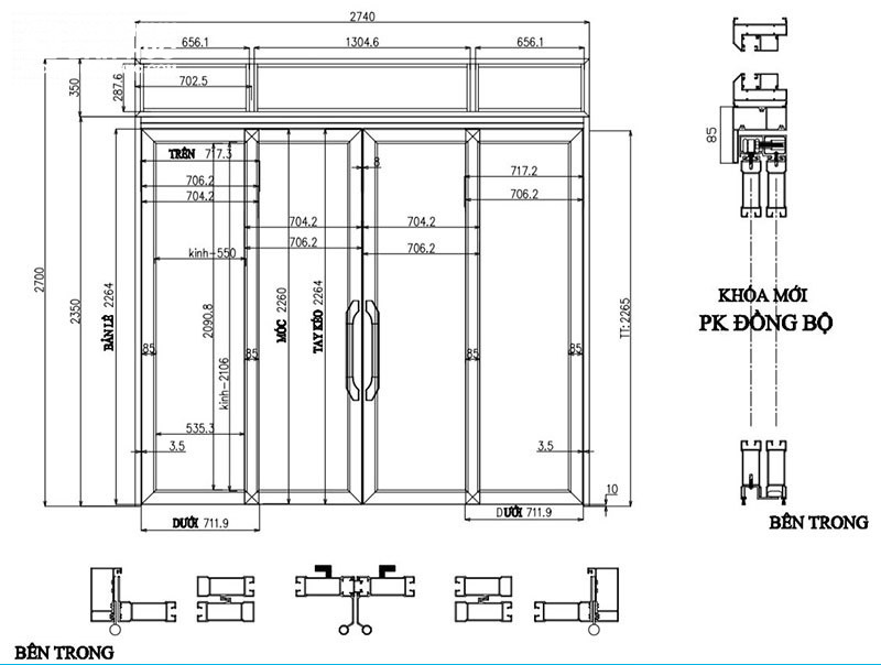 Bản vẽ mặt cắt cửa trượt quay nhôm Zhongkai  AGS 100