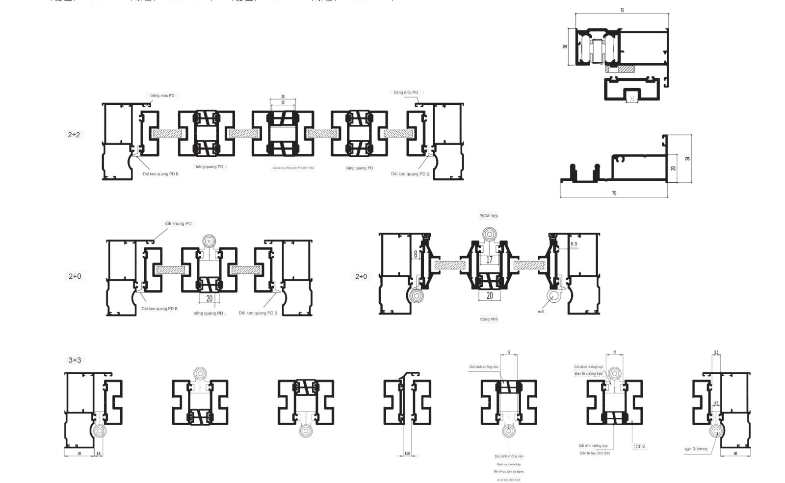 Bản vẽ cửa xếp trượt Slim