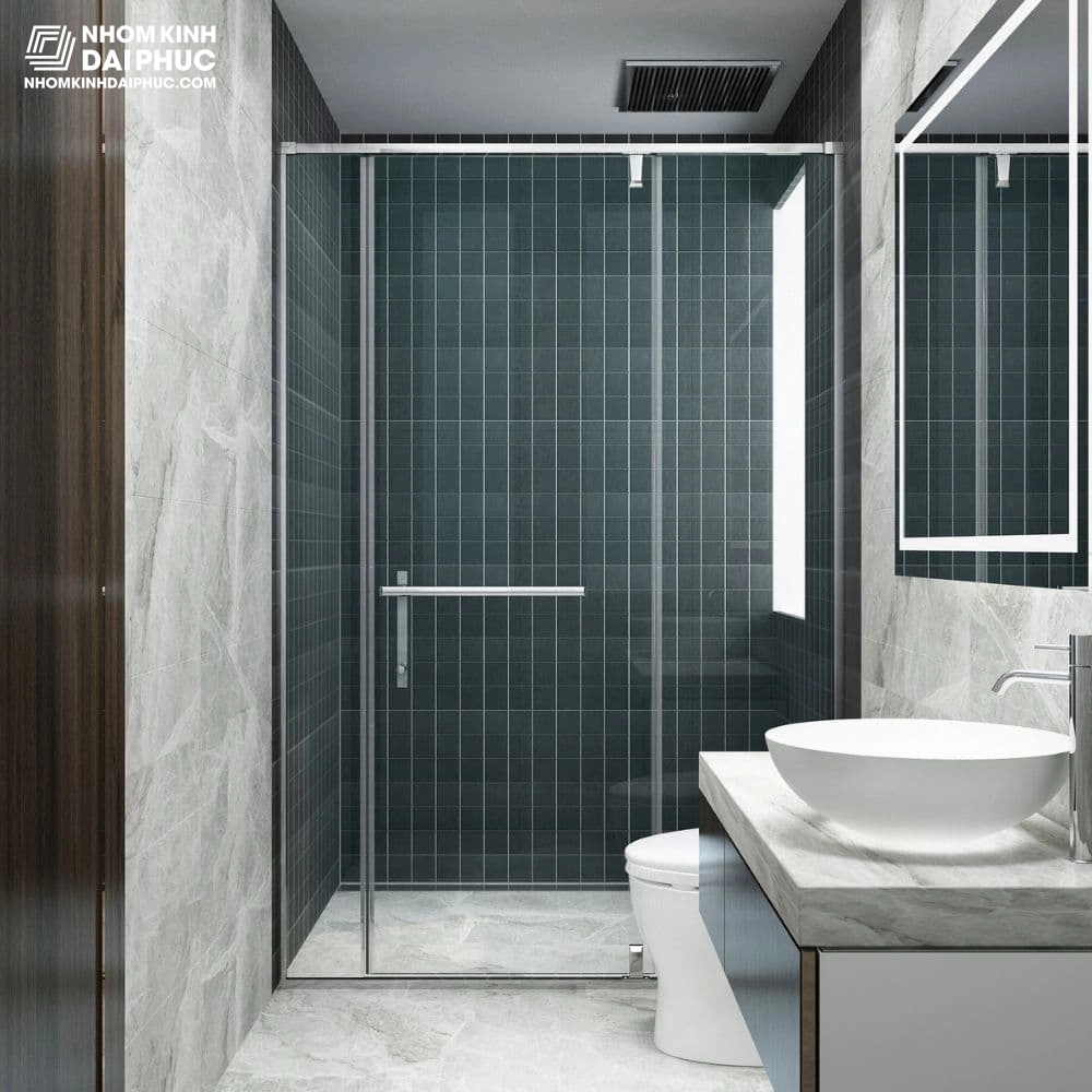 Cabin tắm GYMEK màu inox bóng hệ slim 180 độ cửa mở bản lề trục xoay