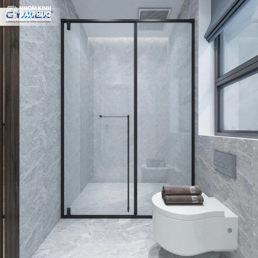 Cabin tắm GYMEK màu inox đen hệ slim 90 độ K-T cửa mở bản lề trục xoay