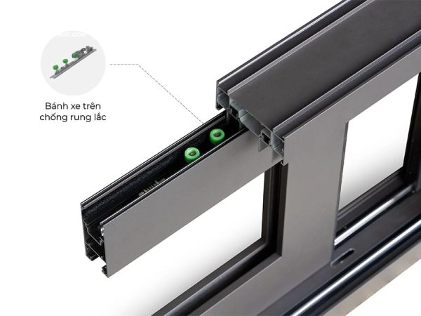 Hệ thống ray inox và bánh xe dẫn hướng chống rung lắc