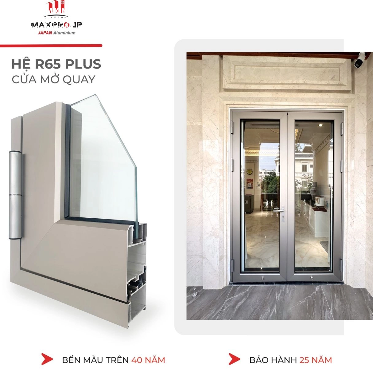 Cửa đi 2 cánh nhôm Maxpro hệ 65
