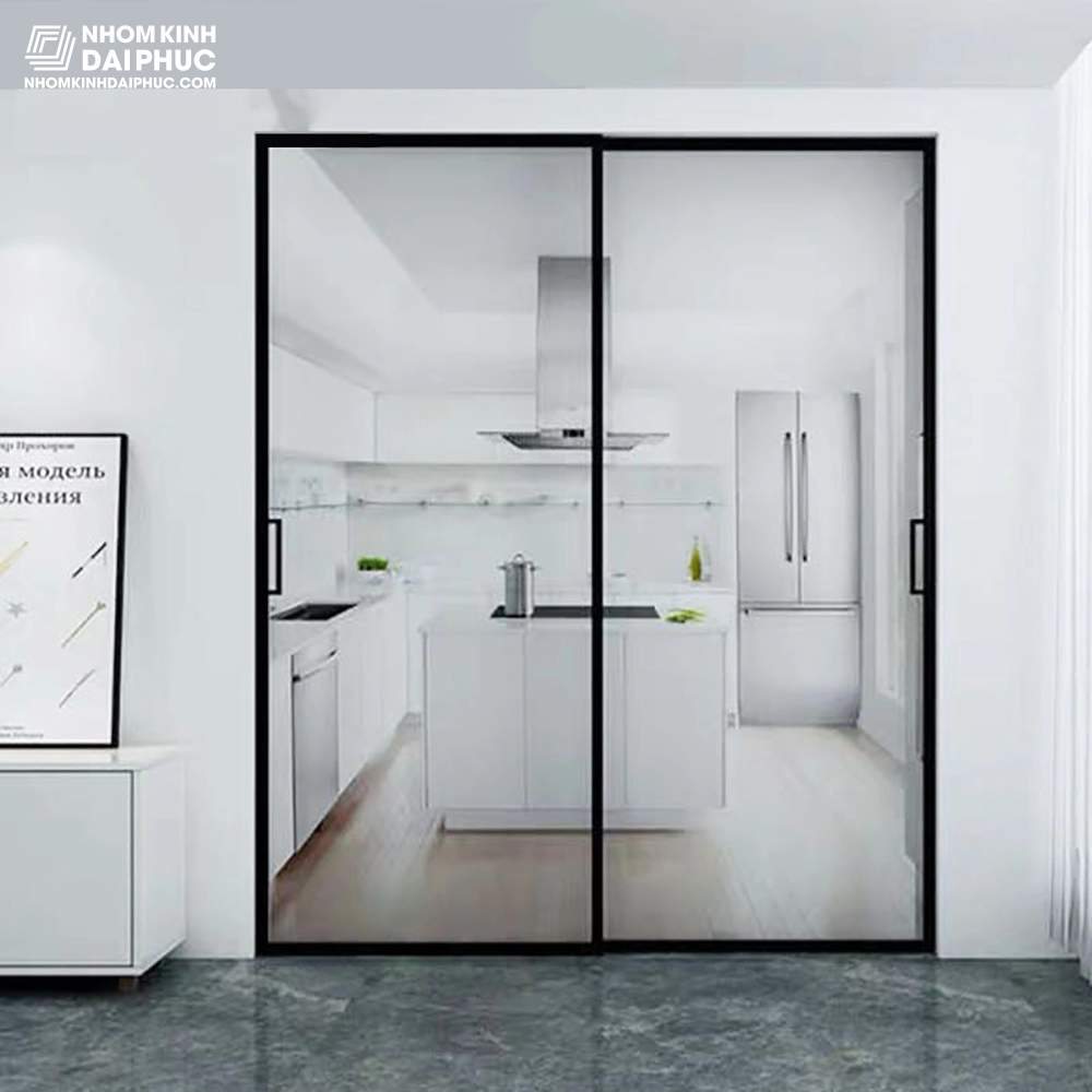 Mẫu cửa trượt slim 2 cánh lùa trên 2 ray