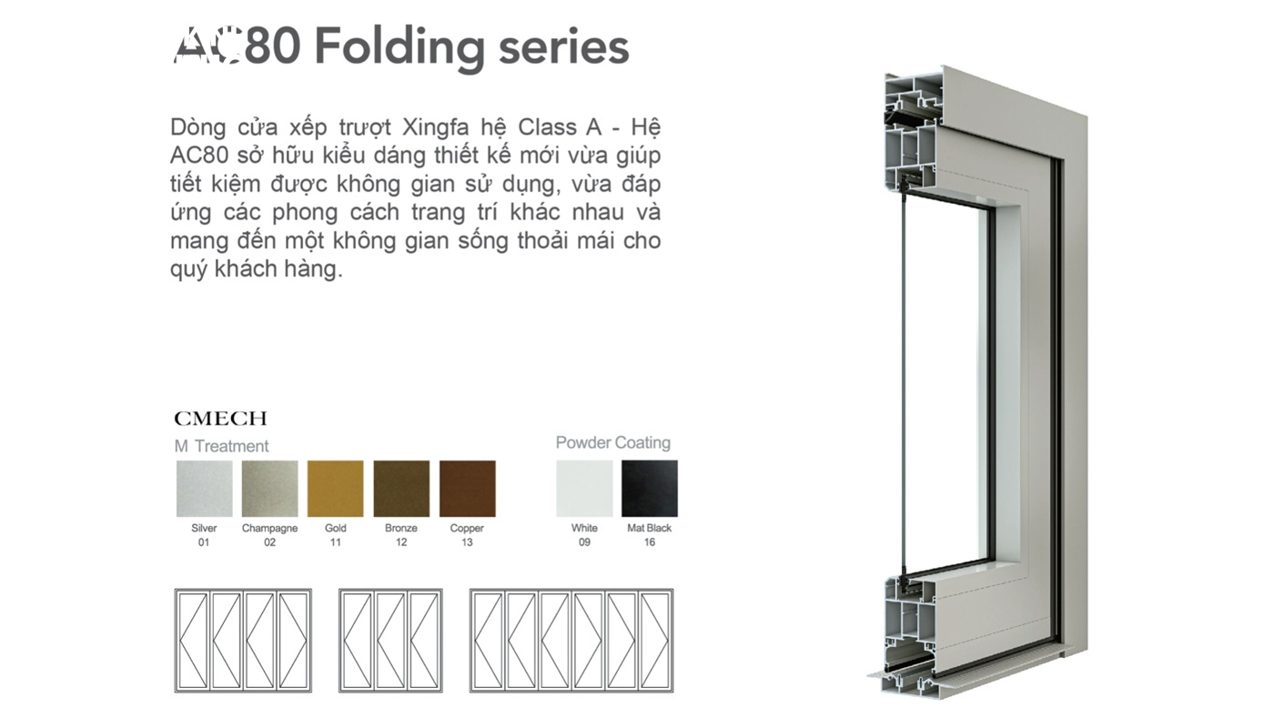 Cửa xếp trượt Xingfa Class A kết hợp với phụ kiện cao cấp Cmech