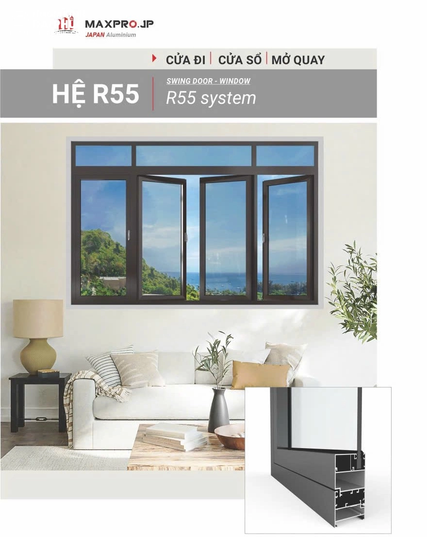 Cửa sổ 4 cánh nhôm Maxpro hệ 55