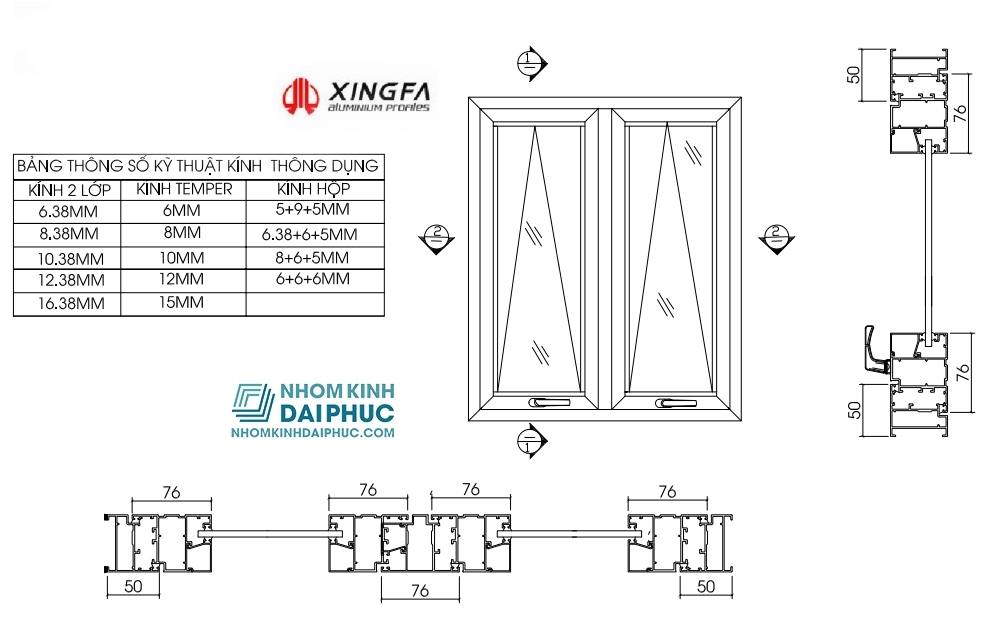 Cửa sổ mở hất 2 cánh