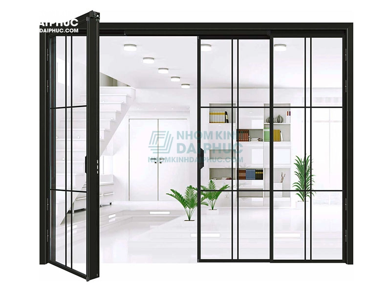 Cửa trượt quay Slim 4 cánh màu đen