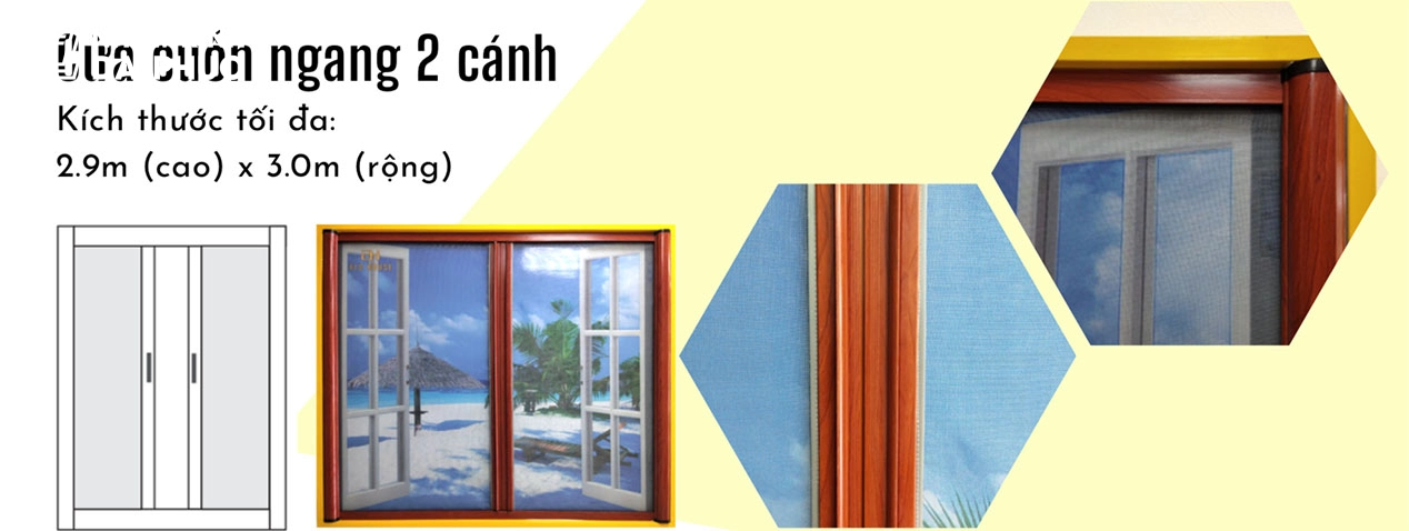 Cửa lưới chống muỗi tự cuốn ngang 2 cánh