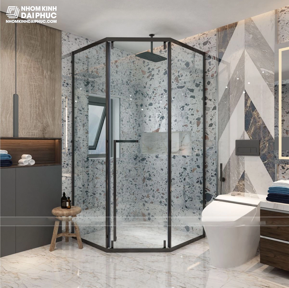 Phòng tắm cửa lùa 135 độ Gymek màu đen