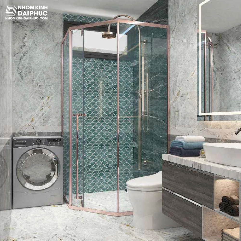 Phòng tắm Gymek 135 độ mở trượt inox màu vàng hồng GM-160R