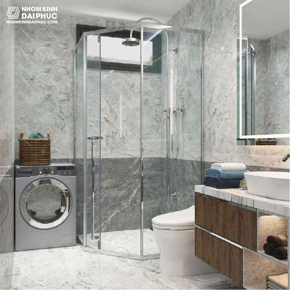 Phòng tắm Gymek 135 độ mở trượt màu inox bóng GM-160