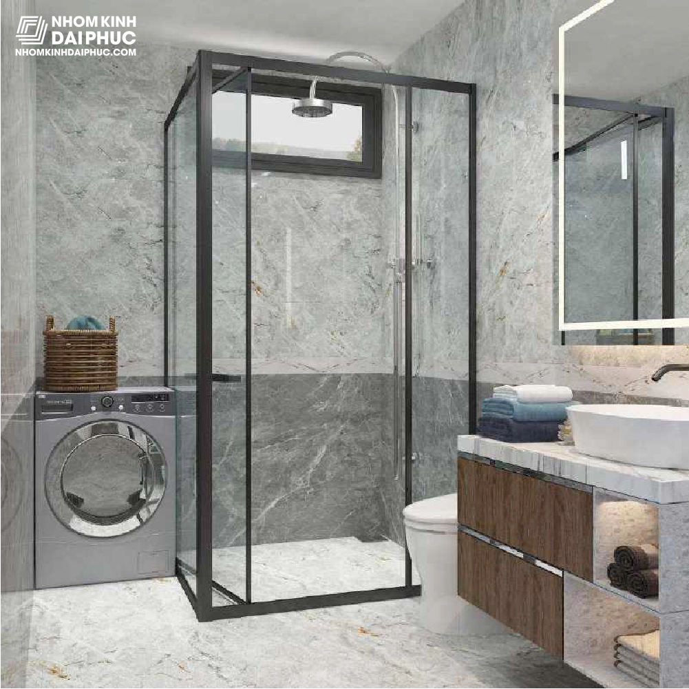 Phòng tắm Gymek 90 độ mở trượt inox màu đen GM-170B