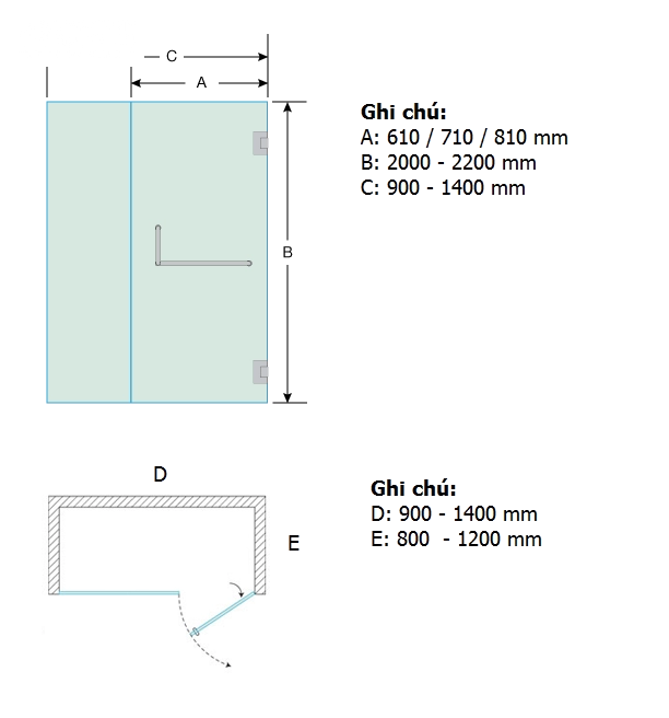 Bản vẽ phòng tắm kính mở quay 180 độ