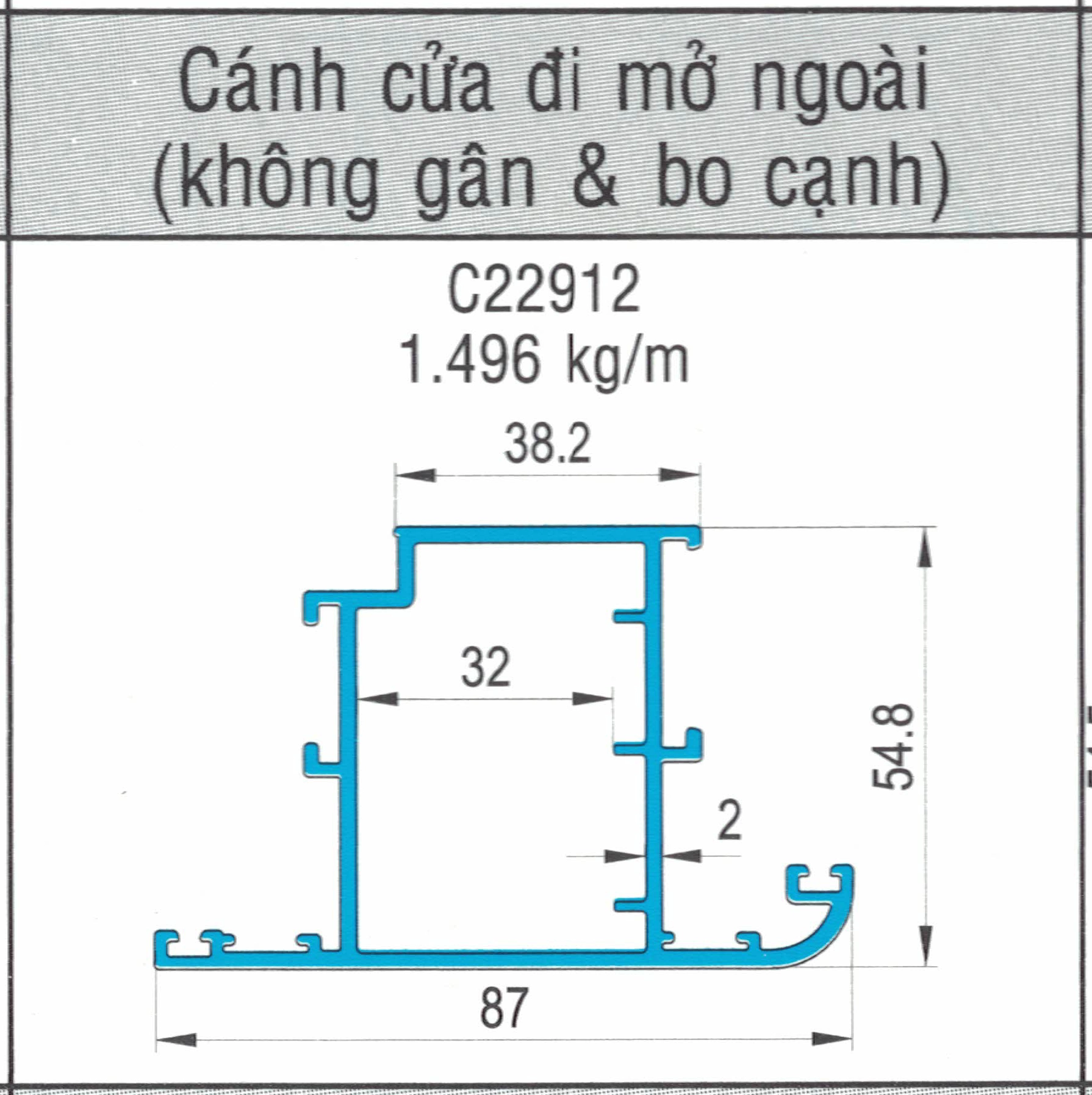C22912 - Cánh cửa đi mở ngoài (không gân & bo cạnh)