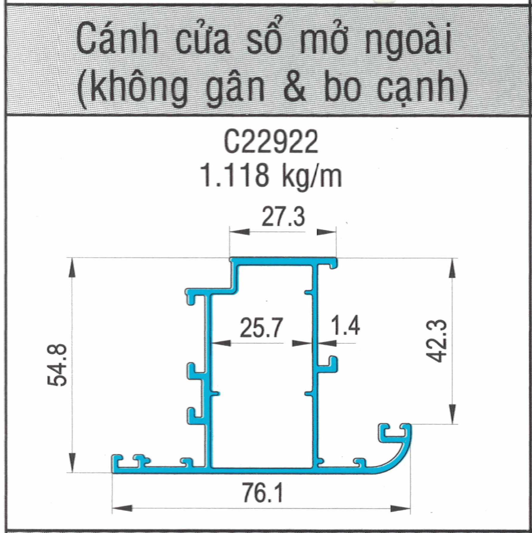 C22922 - Cánh cửa sổ mở ngoài (không gân & bo cạnh)
