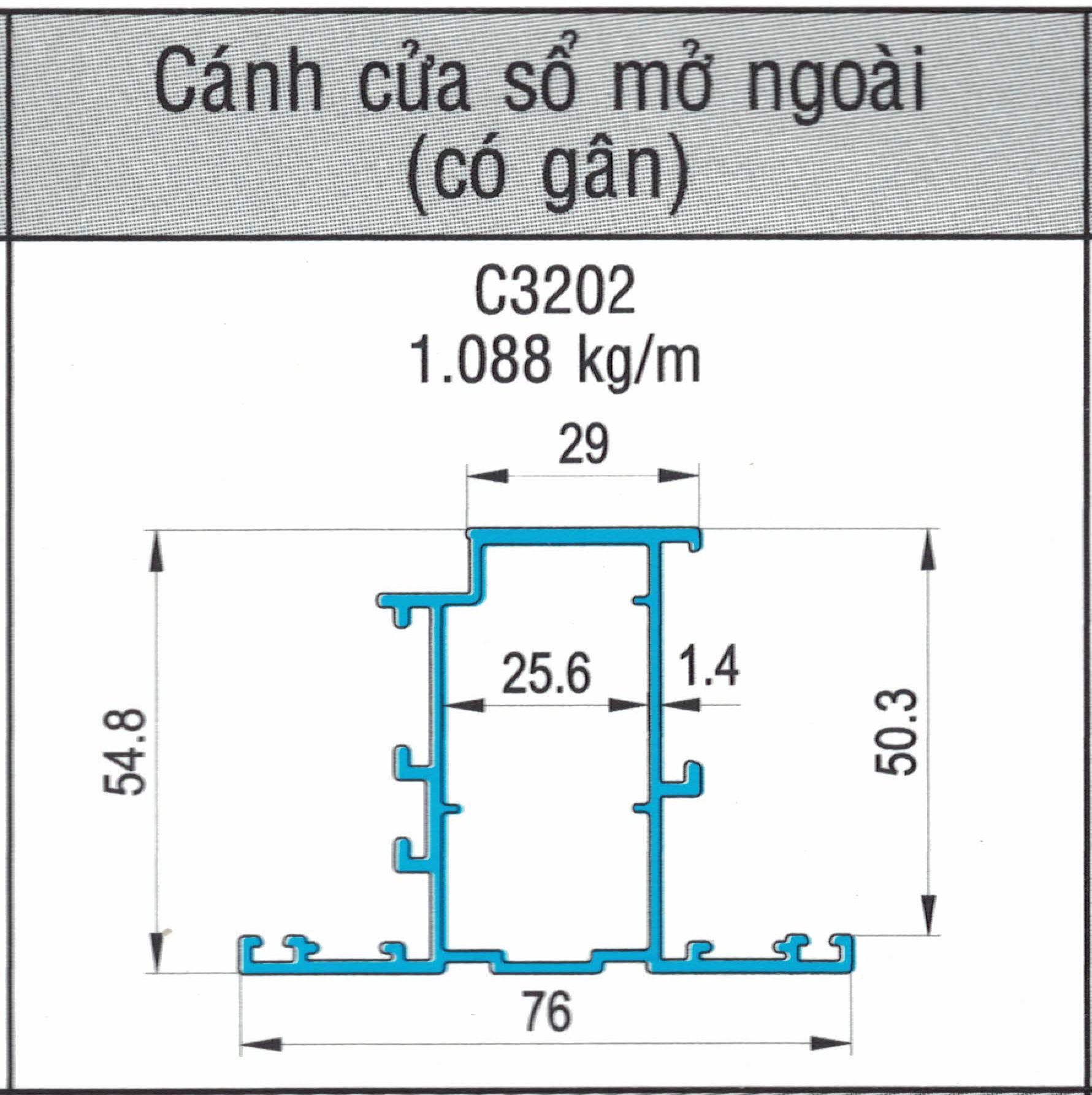 C3202 - Cánh cửa sổ mở ngoài (có gân)
