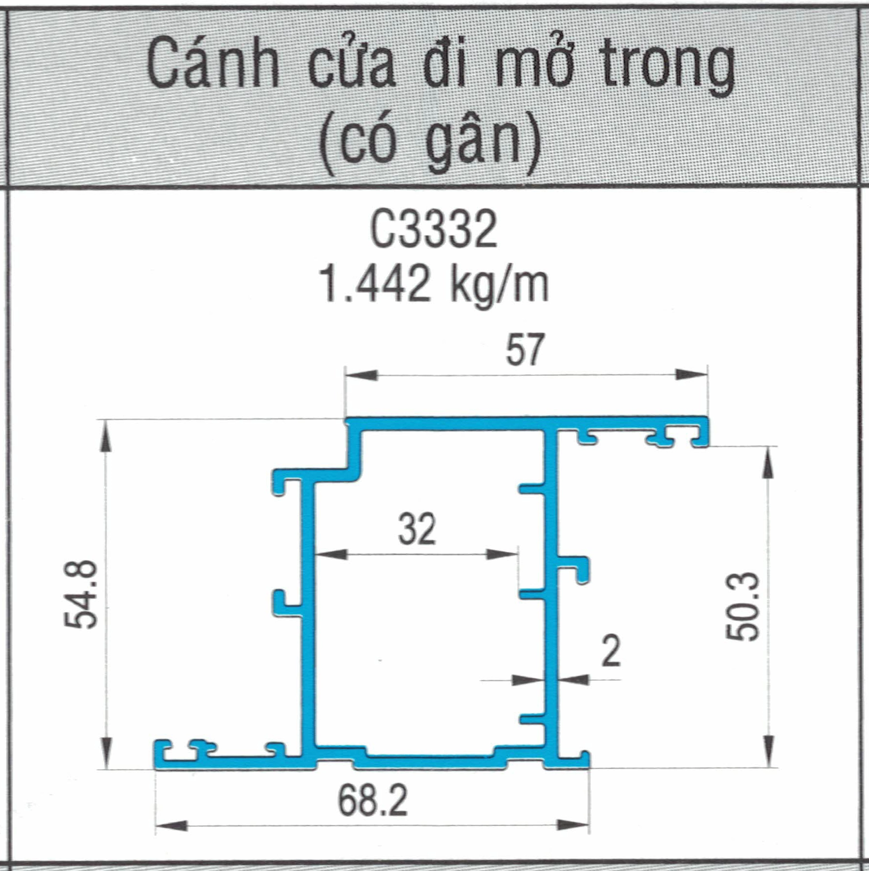 C3332 - Cánh cửa đi mở trong (có gân)