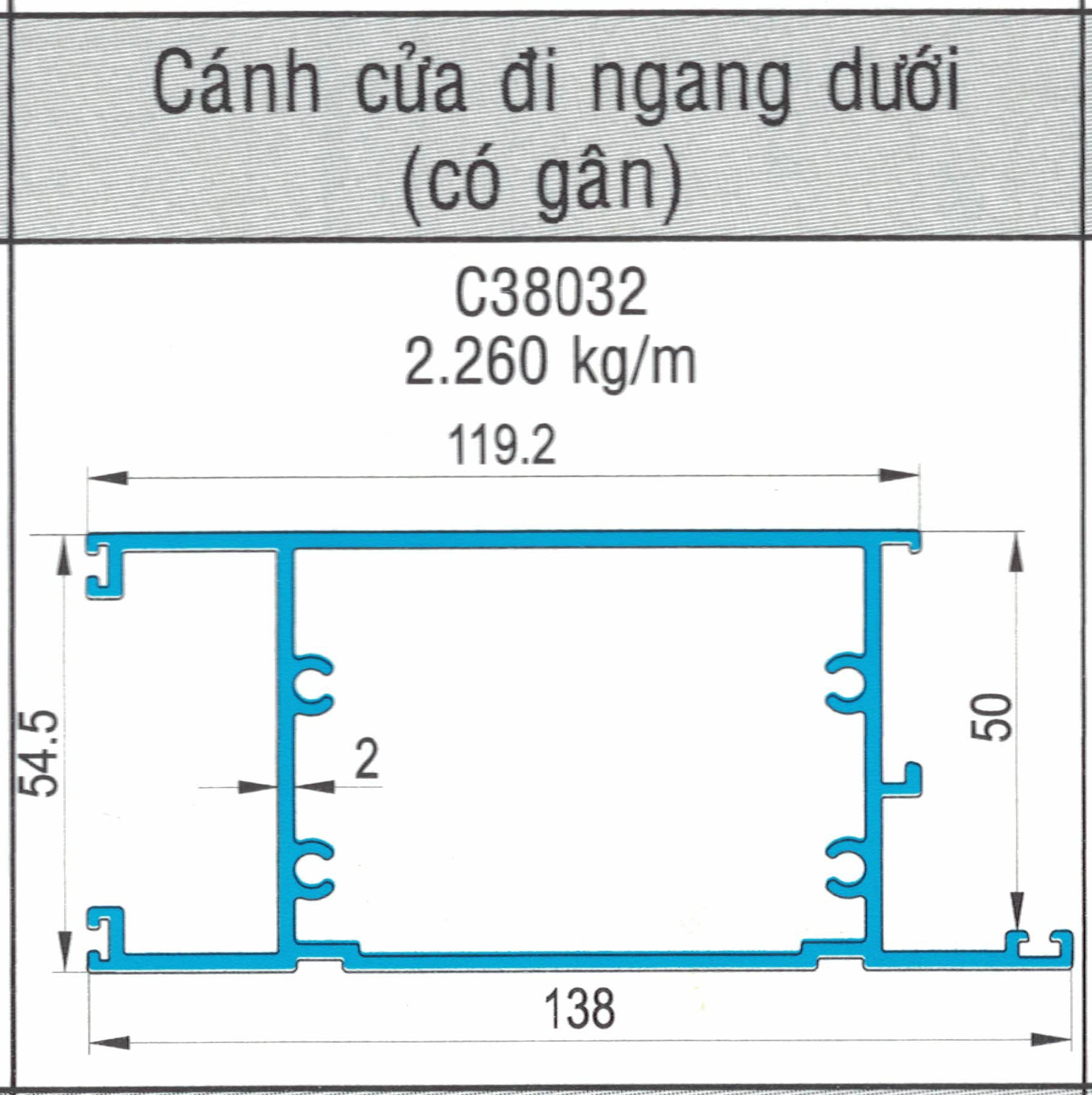 C38032 - Cánh cửa đi ngang dưới (có gân)