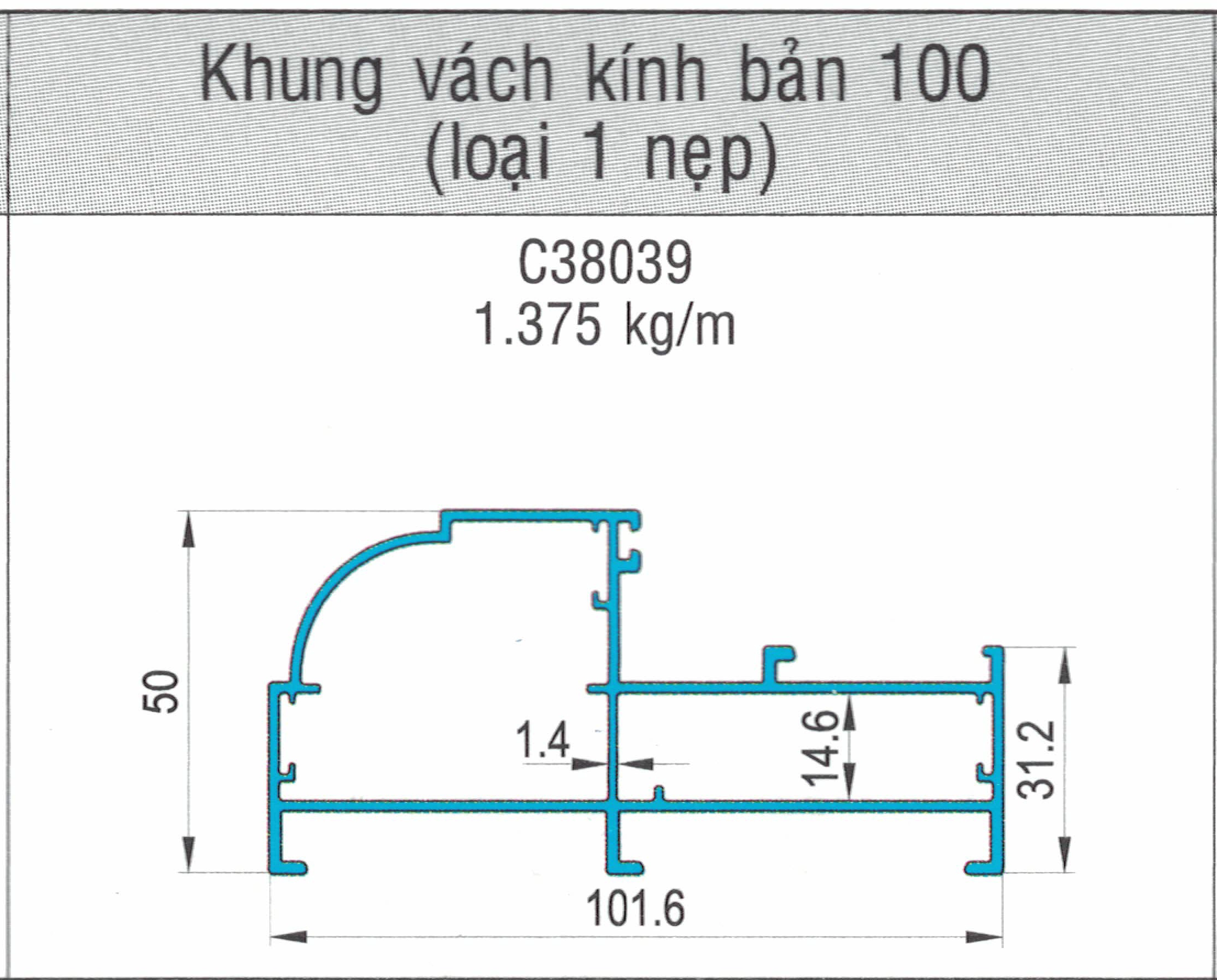 C38039 - Khung bao vách kính hệ 100 (loại 1 nẹp)